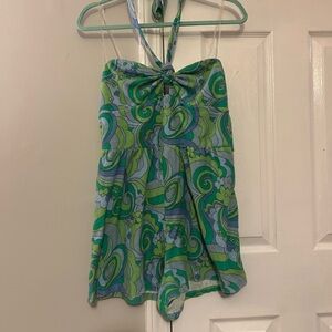 Terry cloth Green and Blue Halter romper